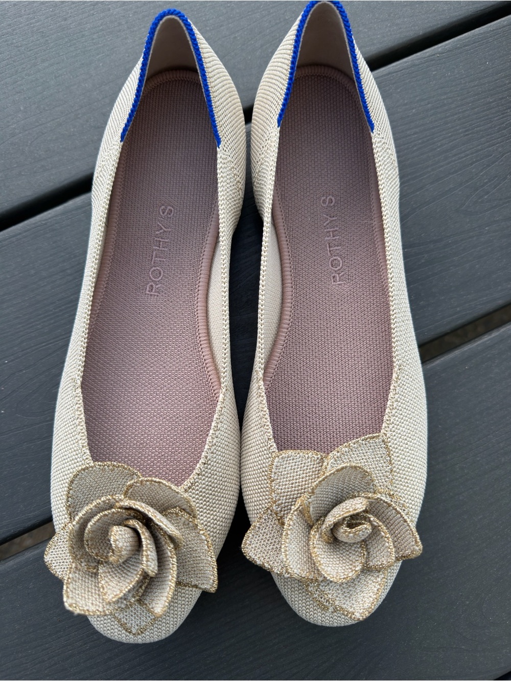 Rothy's The Petal Square Love Bird Womens Size 10.5 Beige Slip On Ballet Flats - Picture 8 of 11